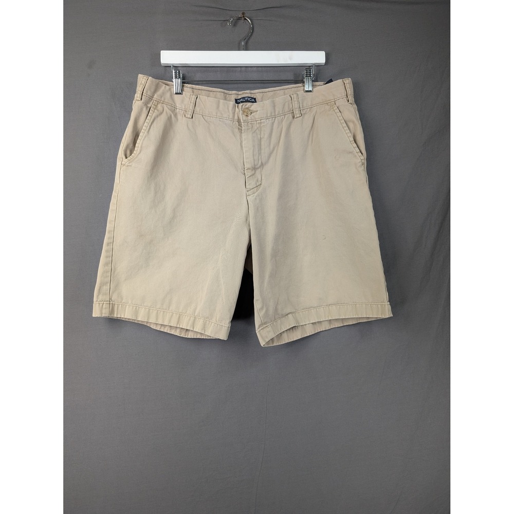 Nautica Mens Chino Shorts Tan Beige Cotton Flat Front Casual Size 38
